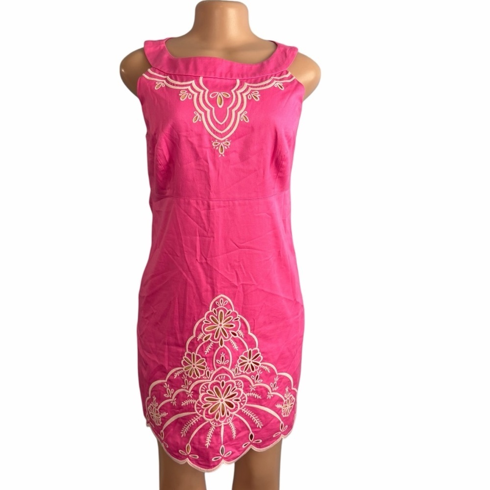 Lilly Pulitzer Jacqueline Shift Dress in Hot Pink with White Embroidery